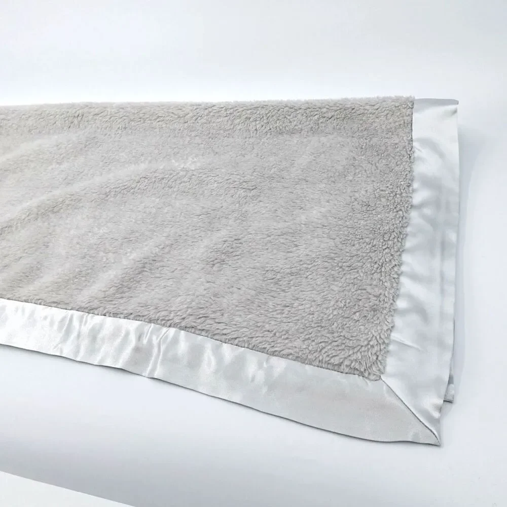 Baby Blanket Gray Plush Luxe Satin Trim Neutral Minimalist 30
